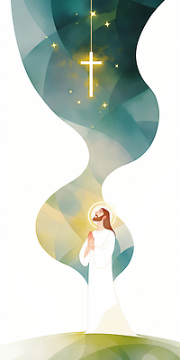 JPG 전신 남자 기독교 십자가 일러스트 하늘 한명 성인 반짝임 믿음 눈감음 천주교 기도 예수 손모으기 후광 성인남자한명만 국내일러스트 AI일러스트 AI콘텐츠 1 감정 종교 모션 사람 손짓 빛 신_종교 남자한명만 성인남자만 파일형식