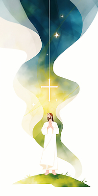 JPG 전신 남자 기독교 십자가 일러스트 하늘 한명 성인 반짝임 믿음 눈감음 천주교 기도 예수 손모으기 후광 성인남자한명만 국내일러스트 AI일러스트 AI콘텐츠 1 감정 종교 모션 사람 손짓 빛 신_종교 남자한명만 성인남자만 파일형식