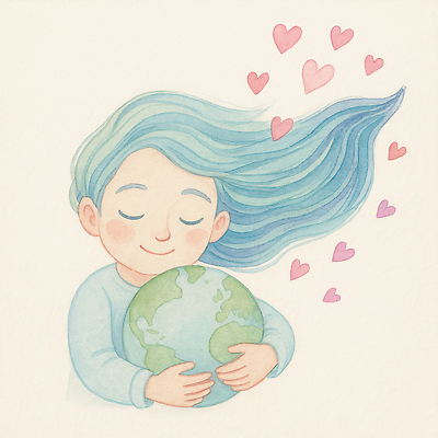 JPG 여자 지구 어린이 일러스트 안기 수채화 한명 미소 소녀 상반신 파란색 자연보호 눈감음 그린캠페인 하트 그린에너지 친환경 연분홍색 소녀한명만 국내일러스트 AI일러스트 AI콘텐츠 모양 1 캠페인 분홍색 컬러 모션 자연 표정 사람 환경 에너지 보호 여자한명만 소녀만 파일형식