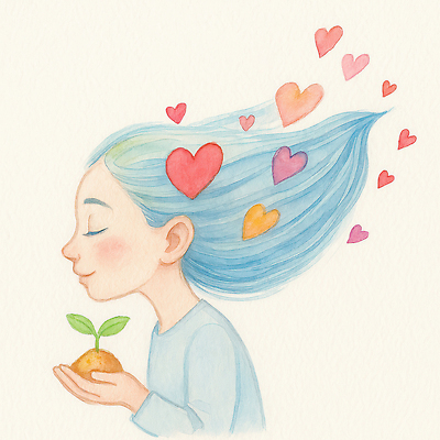 JPG 여자 어린이 일러스트 수채화 한명 미소 들기 소녀 상반신 파란색 새싹 자연보호 눈감음 그린캠페인 흙 하트 그린에너지 친환경 소녀한명만 국내일러스트 AI일러스트 AI콘텐츠 모양 식물 1 캠페인 컬러 모션 자연 표정 사람 환경 에너지 보호 여자한명만 소녀만 파일형식