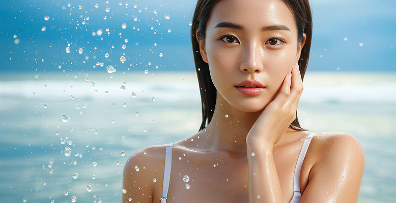 JPG 편집이미지 여자 수영복 바다 하늘색 하늘 한명 미소 상반신 성인 뷰티 젖음 튀는물 뷰티풀 의료성형뷰티 성인여자한명만 편집실사 AI인물포토 AI콘텐츠 1 옷 표정 사람 파란색 CG 액체표현 스플래쉬 여자한명만 성인여자만 파일형식 AI포토