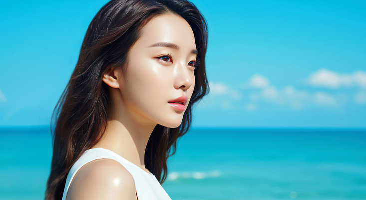 JPG 편집이미지 여자 수영복 바다 하늘색 하늘 한명 상반신 성인 뷰티 뷰티풀 의료성형뷰티 성인여자한명만 편집실사 AI인물포토 AI콘텐츠 1 옷 사람 파란색 CG 여자한명만 성인여자만 파일형식 AI포토