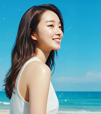 JPG 편집이미지 여자 수영복 바다 하늘색 하늘 한명 미소 상반신 성인 뷰티 튀는물 뷰티풀 의료성형뷰티 성인여자한명만 편집실사 AI인물포토 AI콘텐츠 1 옷 표정 사람 파란색 CG 액체표현 스플래쉬 여자한명만 성인여자만 파일형식 AI포토