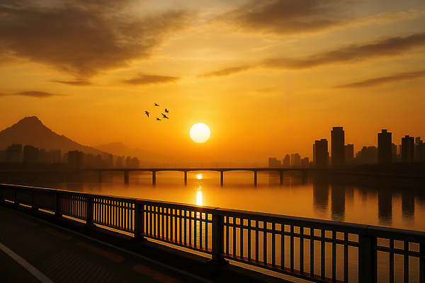 JPG 구름 편집이미지 조류 하늘 풍경 빌딩 사람없음 태양 일출 노을 도시 한강 가교 편집실사 AI포토 AI콘텐츠 자연요소 동물 건축물 서울 건물 CG 랜드마크 파일형식