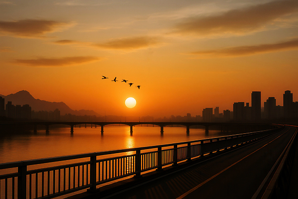 JPG 구름 편집이미지 조류 하늘 풍경 빌딩 사람없음 태양 일출 노을 도시 한강 가교 편집실사 AI포토 AI콘텐츠 자연요소 동물 건축물 서울 건물 CG 랜드마크 파일형식