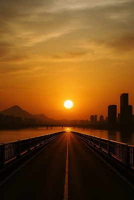 JPG 구름 편집이미지 도로 하늘 풍경 빌딩 사람없음 태양 일출 노을 원근감 도시 한강 가교 편집실사 AI포토 AI콘텐츠 자연요소 건축물 길 뷰포인트 교통시설 서울 건물 CG 랜드마크 파일형식