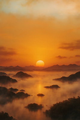 JPG 구름 편집이미지 바다 섬 자연 하늘 풍경 사람없음 태양 일출 노을 편집실사 AI포토 AI콘텐츠 자연요소 CG 생태계 파일형식