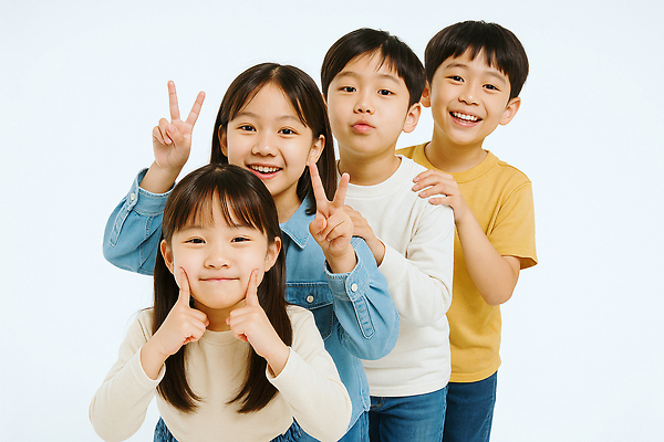 JPG 편집이미지 여자 남자 어린이 미소 소녀 소년 여러명 상반신 귀여움 브이 일렬 찌르기 애교 의료성형뷰티 어린이만 어깨에손 편집실사 AI인물포토 AI콘텐츠 다수 컨셉 모션 표정 사람 손짓 CG 파일형식 AI포토