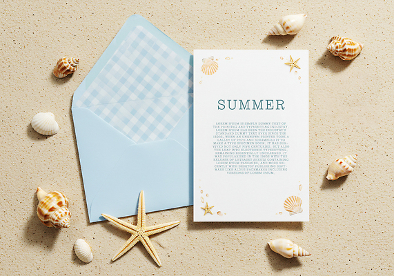 PSD 편집이미지 모래 편지봉투 불가사리 사람없음 모래사장 조개껍데기 소라 편지지 체크무늬 베이지색 이미지편집 편집실사 바다 컬러 무늬 조개 어패류 봉투 극피동물 편지 CG 파일형식