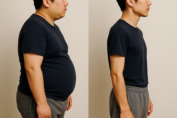 JPG 편집이미지 남자 다이어트 성인 두명 옆모습 비만 의료성형뷰티 전후 성인남자만 편집실사 AI인물포토 AI콘텐츠 뷰포인트 건강 사람 비교 몸매 CG 남자만 성인만 파일형식 AI포토