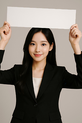 JPG 편집이미지 여자 한명 미소 들기 정장 상반신 성인 팻말 비즈니스우먼 자신감 의료성형뷰티 성인여자한명만 카피스페이스 편집실사 AI인물포토 AI콘텐츠 1 옷 감정 비즈니스 모션 프레임 표정 사람 공백 직장인 CG 여자한명만 성인여자만 파일형식 AI포토