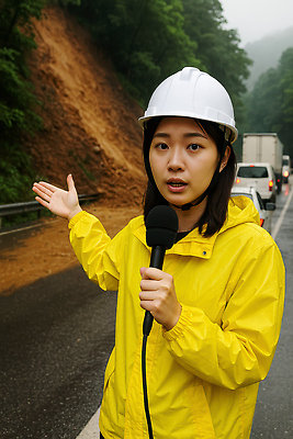JPG 나무 편집이미지 여자 도로 자동차 한명 들기 상반신 성인 여름 가리킴 기자 뉴스 안전모 위험 마이크 우비 태풍 산사태 취재 의료성형뷰티 성인여자한명만 편집실사 AI인물포토 AI콘텐츠 식물 직업 1 옷 계절 길 육상교통 음향기기 컨셉 교통시설 모션 사람 손짓 헬멧 안전장비 자연재해 CG 여자한명만 성인여자만 파일형식 AI포토