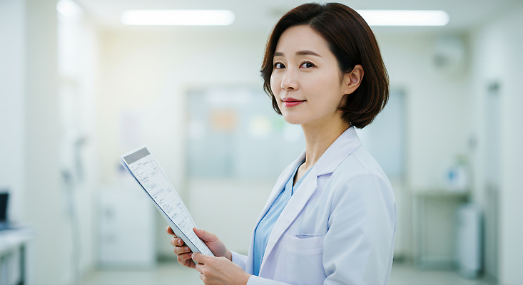 JPG 편집이미지 응시 여자 중년 조명 병원 한명 미소 들기 상반신 깨끗함 흰색 의사가운 상담 문서 진료기록부 의료성형뷰티 중년여자한명만 편집실사 AI인물포토 AI콘텐츠 1 시선 컬러 컨셉 의학 모션 표정 사람 성인 진료 의사 가운 CG 여자한명만 중년여자만 파일형식 AI포토