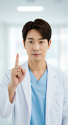 JPG 편집이미지 1 응시 남자 조명 병원 한명 상반신 성인 깨끗함 흰색 가리킴 의사가운 상담 의료성형뷰티 성인남자한명만 편집실사 AI인물포토 AI콘텐츠 시선 컬러 컨셉 의학 사람 손짓 의사 가운 CG 남자한명만 성인남자만 파일형식 AI포토