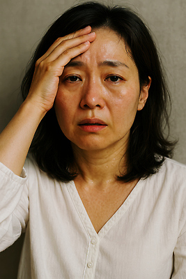 JPG 편집이미지 여자 중년 집안 한명 상반신 뷰티 만지기 두통 갱년기 발열 체온측정 홍조 의료성형뷰티 중년여자한명만 편집실사 AI인물포토 AI콘텐츠 1 모션 실내 사람 성인 질병 CG 측정 증상 여자한명만 중년여자만 파일형식 AI포토