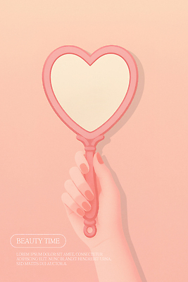 PSD 손 분홍색 일러스트 들기 손짓 신체부위 뷰티 하트 손거울 국내일러스트 모양 컬러 모션 사람 거울 파일형식