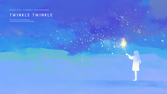 전신 PSD 여자 실루엣 어린이 일러스트 밤하늘 동화 수채화 불꽃놀이 한명 들기 소녀 파란색 빛 반짝임 번짐 감성 몽환 소녀한명만 이펙트그래픽 스파클라 국내일러스트 1 컬러 컨셉 그래픽백그라운드 모션 놀이 하늘 폭죽 촬영기법 사람 야간 여자한명만 소녀만 파일형식 효과