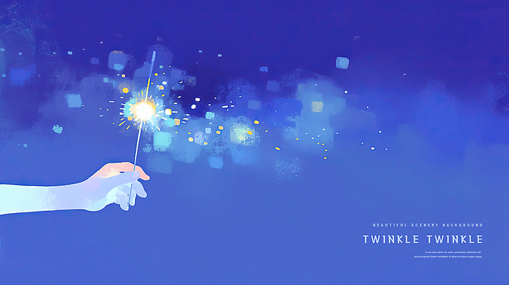 PSD 손 일러스트 밤하늘 동화 수채화 불꽃놀이 들기 신체부위 파란색 빛 반짝임 번짐 감성 몽환 이펙트그래픽 스파클라 국내일러스트 컬러 컨셉 그래픽백그라운드 모션 놀이 하늘 폭죽 사람 야간 파일형식 효과