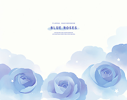 PSD 별 하늘색 일러스트 여름꽃 수채화 사람없음 장미 국내일러스트 자연요소 꽃 파란색 파일형식 여름_계절