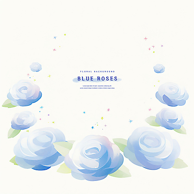 PSD 하늘색 잎 일러스트 여름꽃 수채화 사람없음 반짝임 장미 꽃프레임 국내일러스트 식물 꽃 모션 프레임 파란색 파일형식 여름_계절