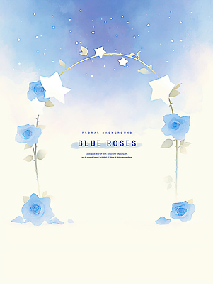 PSD 별 하늘색 잎 일러스트 여름꽃 수채화 사람없음 장미 가시 덩굴 아치 꽃프레임 국내일러스트 자연요소 식물 꽃 프레임 파란색 파일형식 여름_계절