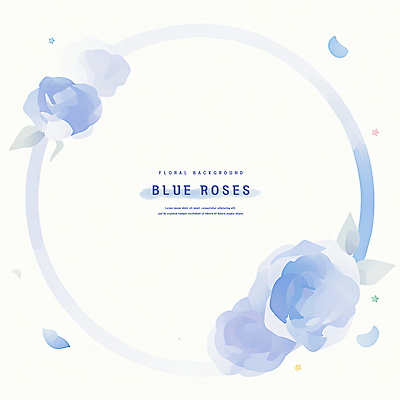 PSD 하늘색 잎 일러스트 여름꽃 수채화 사람없음 장미 원형 꽃프레임 국내일러스트 도형 식물 꽃 프레임 파란색 파일형식 여름_계절