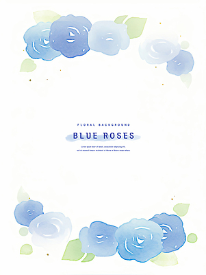 PSD 하늘색 잎 일러스트 여름꽃 수채화 사람없음 장미 꽃프레임 국내일러스트 식물 꽃 프레임 파란색 파일형식 여름_계절