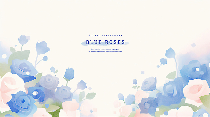 PSD 하늘색 잎 일러스트 여름꽃 수채화 사람없음 장미 꽃봉오리 국내일러스트 식물 꽃 파란색 파일형식 여름_계절