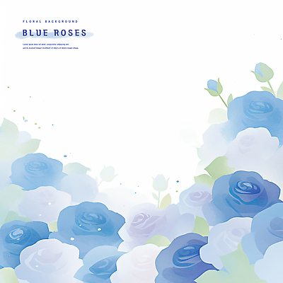 PSD 하늘색 잎 일러스트 여름꽃 수채화 사람없음 장미 꽃봉오리 국내일러스트 식물 꽃 파란색 파일형식 여름_계절