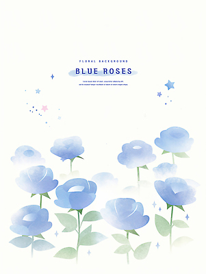 PSD 별 하늘색 잎 일러스트 여름꽃 수채화 사람없음 반짝임 장미 국내일러스트 자연요소 식물 꽃 모션 파란색 파일형식 여름_계절
