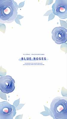 PSD 하늘색 잎 일러스트 여름꽃 수채화 사람없음 장미 꽃프레임 국내일러스트 식물 꽃 프레임 파란색 파일형식 여름_계절