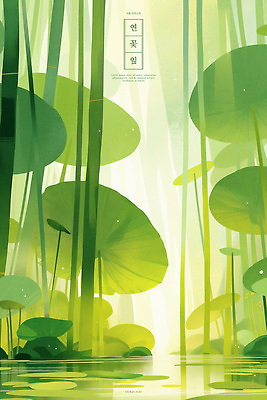 PSD 로우앵글 일러스트 사람없음 연두색 연못 수면 큼 연잎 국내일러스트 뷰포인트 잎 초록색 물 크기 파일형식