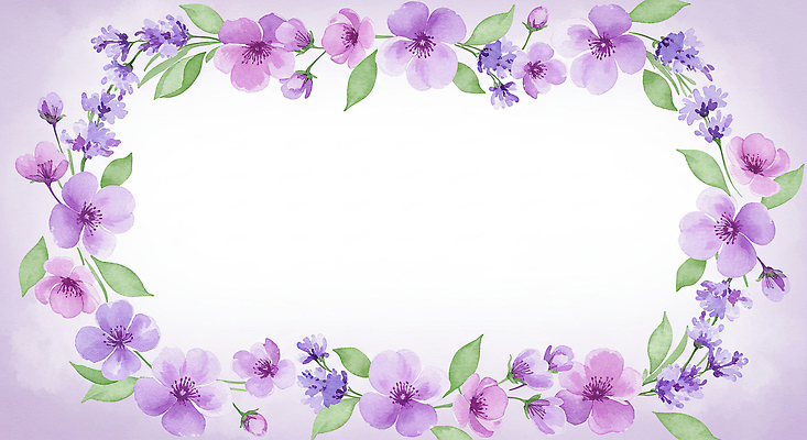 JPG 잎 꽃백그라운드 일러스트 여름꽃 수채화 사람없음 보라색 꽃봉오리 라벤더 꽃프레임 카피스페이스 국내일러스트 AI일러스트 AI콘텐츠 식물 꽃 컬러 백그라운드 프레임 공백 허브 파일형식 여름_계절
