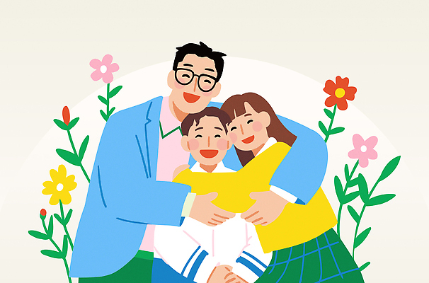 여자 남자 꽃 행복 어린이 잎 일러스트 가족 포옹 웃음 소년 상반신 성인 세명 화목 가정의달 안경낌 국내일러스트 AI파일 식물 감정 안경 컨셉 관계 안기 표정 사람 5월 파일형식 벡터