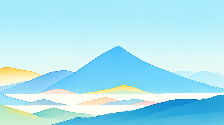 JPG 하늘색 일러스트 하늘 수채화 사람없음 겹침 산맥 국내일러스트 AI일러스트 AI콘텐츠 산 파란색 파일형식