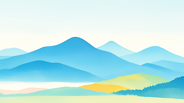 JPG 하늘색 일러스트 하늘 수채화 사람없음 겹침 산맥 국내일러스트 AI일러스트 AI콘텐츠 산 파란색 파일형식