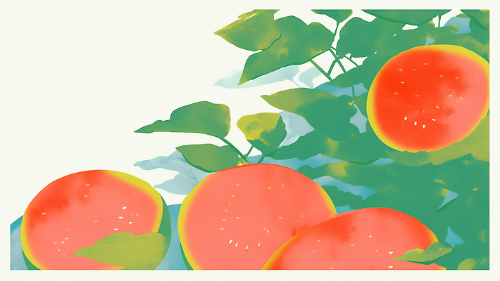 JPG 잎 일러스트 단면 수채화 수박 사람없음 빨간색 초록색 여름 덩굴 국내일러스트 AI일러스트 AI콘텐츠 식물 계절 컬러 과일 파일형식