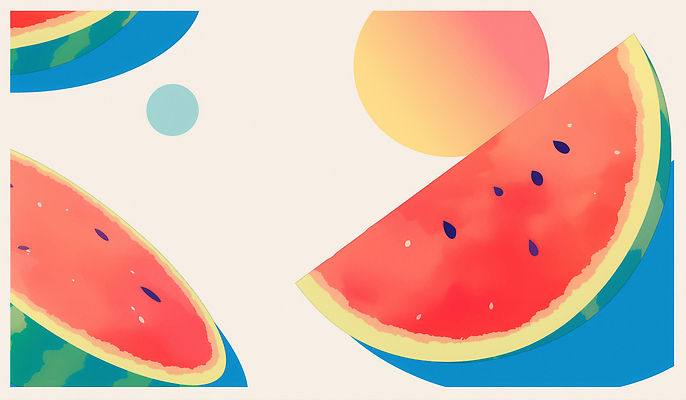 JPG 일러스트 추상 수채화 그림자 사람없음 빨간색 여름 원형 그라데이션 수박조각 국내일러스트 AI일러스트 AI콘텐츠 도형 계절 컬러 조각 무늬 수박 파일형식