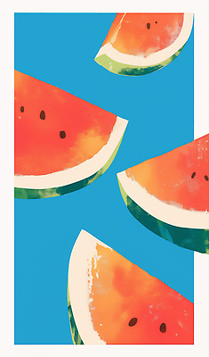 JPG 하늘색 일러스트 추상 수채화 사람없음 빨간색 여름 수박조각 국내일러스트 AI일러스트 AI콘텐츠 계절 컬러 조각 무늬 수박 파란색 파일형식