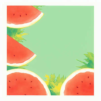 JPG 잎 일러스트 수채화 사람없음 빨간색 초록색 여름 수박조각 카피스페이스 국내일러스트 AI일러스트 AI콘텐츠 식물 계절 컬러 조각 수박 공백 파일형식
