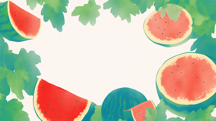 JPG 잎 일러스트 단면 수채화 프레임 사람없음 빨간색 초록색 여름 수박조각 카피스페이스 국내일러스트 AI일러스트 AI콘텐츠 식물 계절 컬러 조각 수박 공백 파일형식