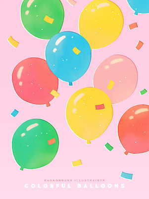 PSD 분홍색 일러스트 사람없음 파티 꽃가루 풍선 국내일러스트 컬러 이벤트 가루 파일형식