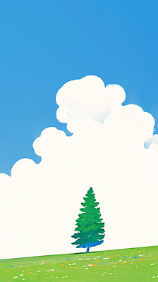 JPG 나무 하늘색 꽃밭 일러스트 하늘 초원 사람없음 맑음 여름풍경 시원함 뭉게구름 지평선 국내일러스트 AI일러스트 AI콘텐츠 식물 꽃 날씨 풍경 파란색 파일형식 구름_자연 여름_계절