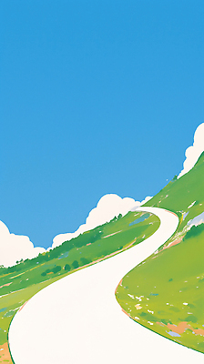 JPG 하늘색 일러스트 하늘 경사 초원 사람없음 여름휴가 맑음 여름풍경 커브길 시원함 뭉게구름 지평선 국내일러스트 AI일러스트 AI콘텐츠 도로 날씨 휴가 풍경 파란색 파일형식 구름_자연 여름_계절