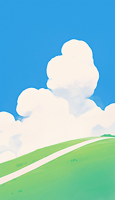 JPG 길 하늘색 일러스트 하늘 초원 사람없음 연두색 맑음 여름풍경 시원함 뭉게구름 언덕 지평선 국내일러스트 AI일러스트 AI콘텐츠 날씨 풍경 초록색 파란색 파일형식 구름_자연 여름_계절