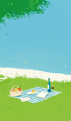 JPG 하늘색 와인잔 일러스트 나뭇잎 잔디 사람없음 책 연두색 소풍 여름풍경 강가 와인병 돗자리 체크무늬 소풍바구니 접기 국내일러스트 AI일러스트 AI콘텐츠 식물 잎 무늬 술잔 모션 병_용기 풍경 초록색 파란색 강 야외활동 바구니 와인 파일형식 여름_계절