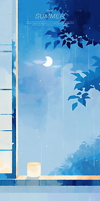 PSD 일러스트 창문 밤하늘 나뭇잎 수채화 사람없음 파란색 머그컵 오픈 비 분위기 달빛 창가 감성 창밖 상현달 여름밤 국내일러스트 자연요소 컬러 컨셉 잎 하늘 날씨 컵 여름 달 야간 파일형식