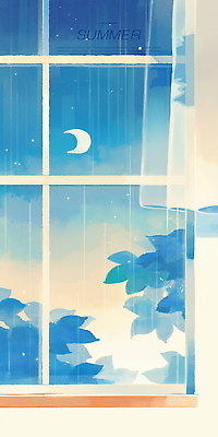 PSD 일러스트 창문 밤하늘 나뭇잎 수채화 사람없음 파란색 커튼 비 분위기 달빛 창가 감성 창밖 상현달 여름밤 국내일러스트 자연요소 컬러 컨셉 잎 하늘 날씨 여름 달 야간 파일형식
