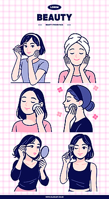여자 분홍색 일러스트 미소 들기 여러명 상반신 성인 수건 화장 눈감음 턱괴기 거울 머리띠 아이브로우 피부관리 마스카라 바르기 뷰러 자기관리 팩트 성인여자만 국내일러스트 AI파일 컬러 다수 장신구 모션 표정 사람 위생용품 뷰티 화장품 화장용품 여자만 성인만 파일형식 벡터