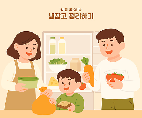 여자 남자 어린이 일러스트 딸기 봉투 미소 들기 소년 상반신 성인 세명 당근 용기 안전수칙 정리 냉장고 식중독 예방교육 국내일러스트 질병예방 우유갑 AI파일 그릇 교육 과일 모션 뿌리채소 표정 안전 사람 가전제품 우유 질병 예방 파일형식 벡터